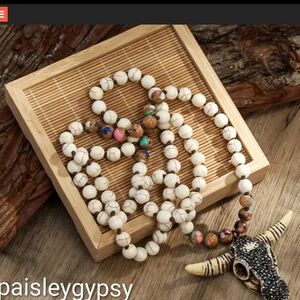 Artisan White and Brown Beaded Necklace